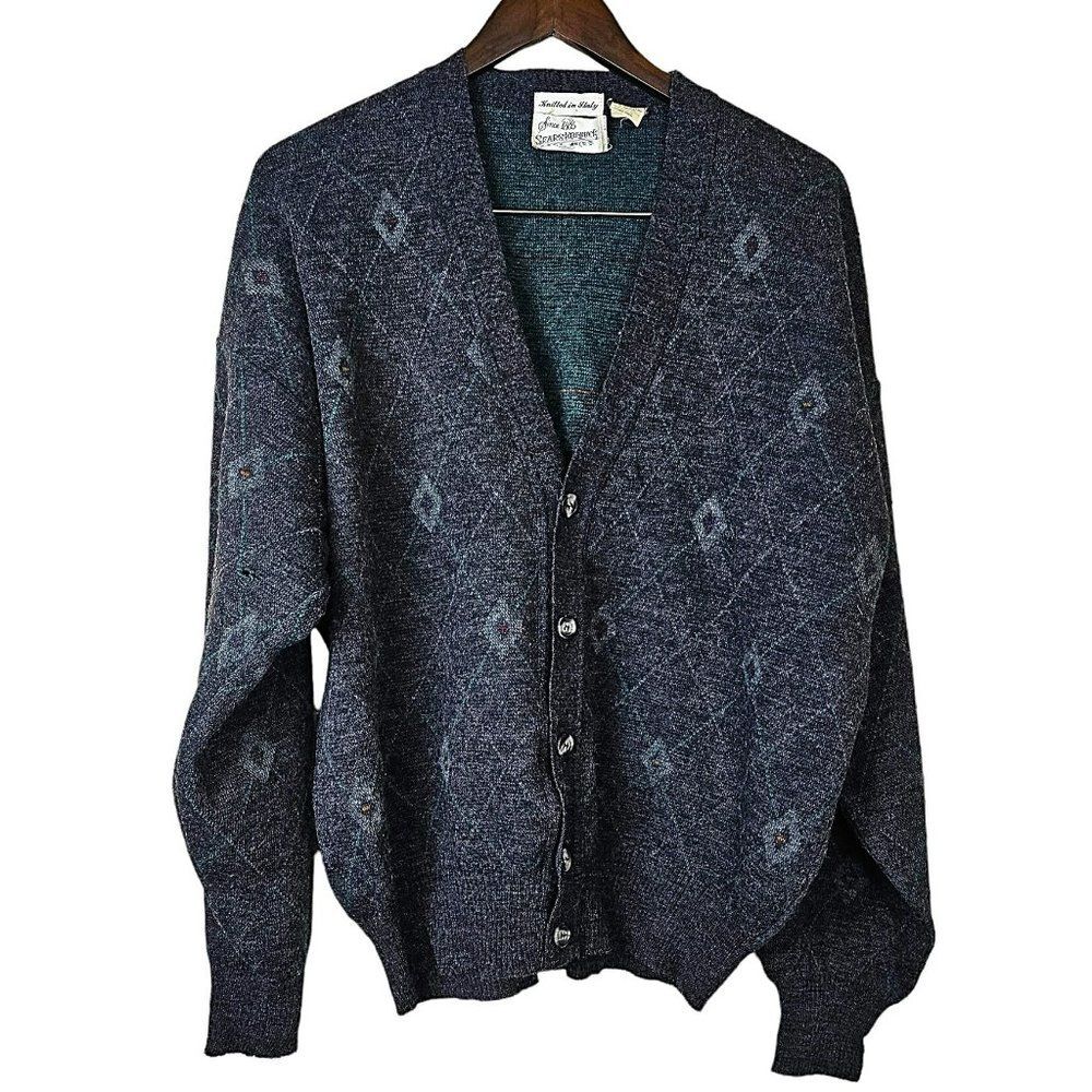 SEARS ROEBUCK Vintage Wool Blend Cardigan Size L Knitted in Italy